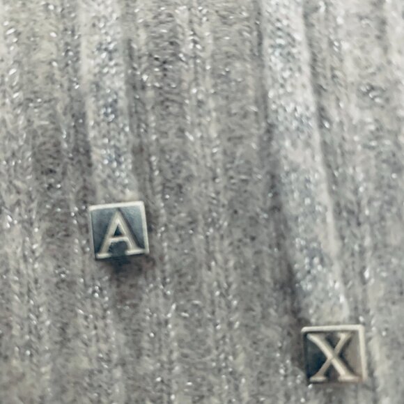 AX ARMANI EXCHANGE Designer Dress Tunic Grey Silver Thread Short Cap Sleeve Sz L - Picture 3 of 9